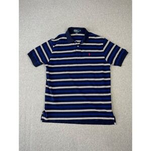 Vintage Polo Ralph Lauren Polo Shirt Mens XL Blue Striped‎ Red Pony Short Sleeve